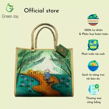 Giỏ cỏ bàng Green Joy vuông vẽ