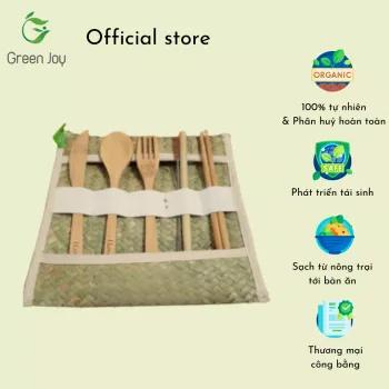 Bộ dụng cụ ăn uống tre Green Joy (bọc cỏ bàng)