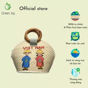 Giỏ cỏ bàng Green Joy ovan vẽ