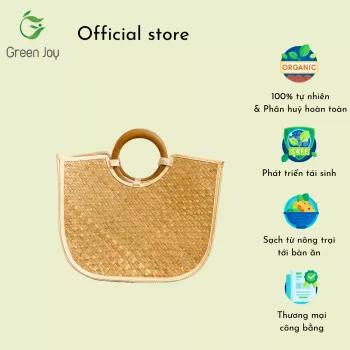 Giỏ cỏ bàng Green Joy tay cầm gỗ