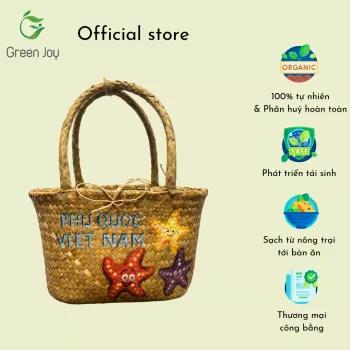 Giỏ cỏ bàng Green Joy picnic có nơ vẽ