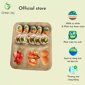 Set khay đựng cơm mo cau chữ nhật Green Joy (4 ngăn)