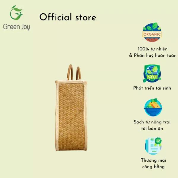 Giỏ cỏ bàng Green Joy tay cầm gỗ