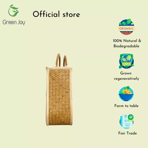 Giỏ cỏ bàng Green Joy tay cầm gỗ